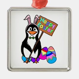 Adorno Metálico Pingüino de Pascua con huevos de colores