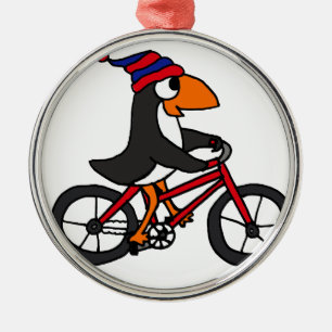 Adorno Metálico Pingüino divertido que monta la bicicleta roja