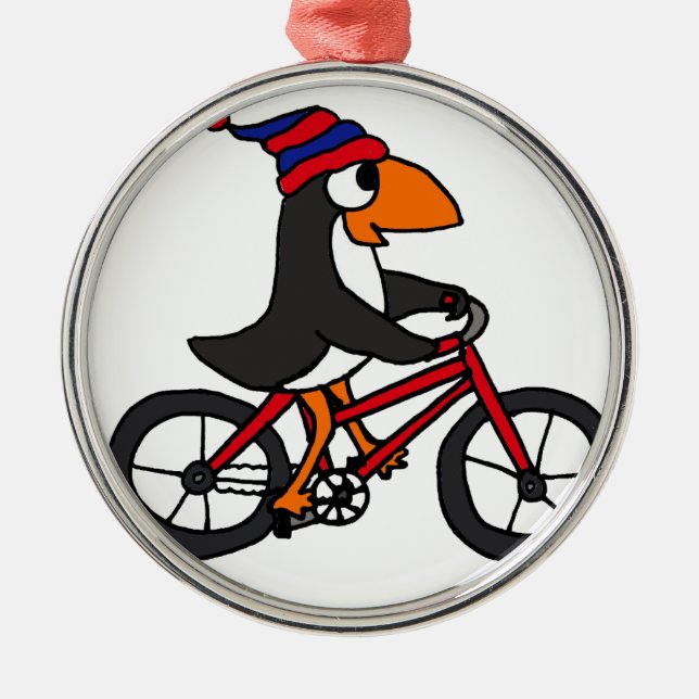 Adorno Metálico Pingüino divertido que monta la bicicleta roja (Frente)