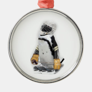 Adorno Metálico Pingüino Pequeño Con Engranaje De Hockey