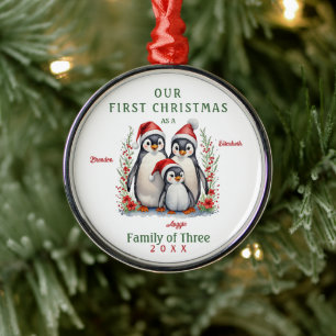 Adorno Metálico Pingüinos Primera Familia de Navidad de Tres