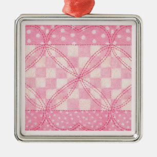 Adorno Metálico PINK HEART QUILT Premium Square Ornament / Pink