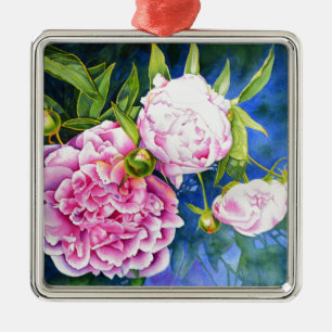 Adorno Metálico Pink white peony painting romantic floral