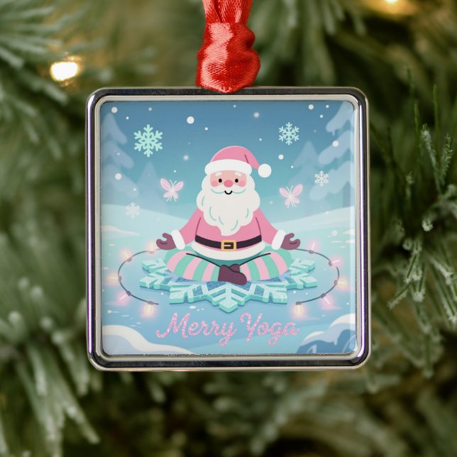 Adorno Metálico Pink Yoga Santa Meditation Christmas (Árbol)