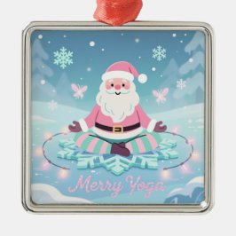 Adorno Metálico Pink Yoga Santa Meditation Christmas