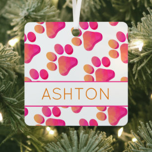 Adorno Metálico Pinta Impresiones Naranja rosado MASCOTA NOMBRE Pe