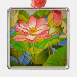 Adorno Metálico pintura acuarela rosa Lotus