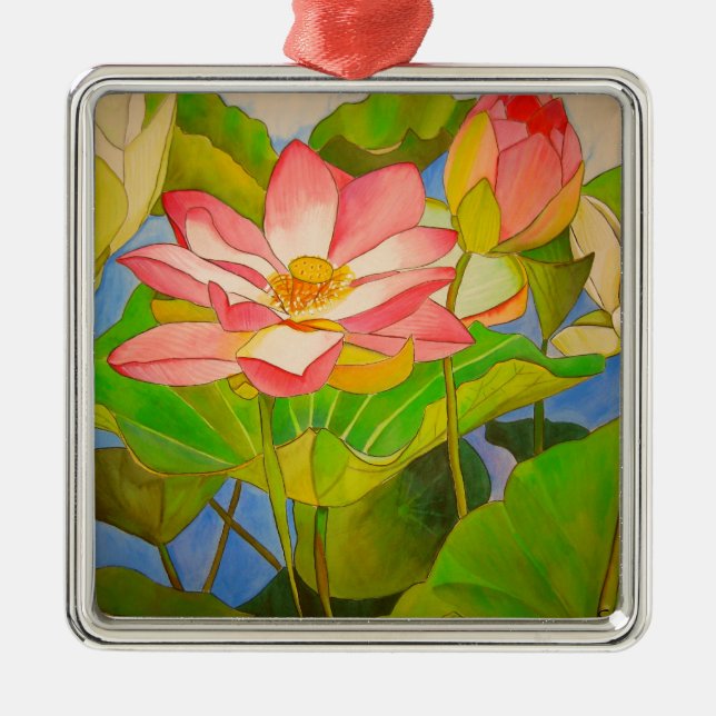 Adorno Metálico pintura acuarela rosa Lotus (Frente)