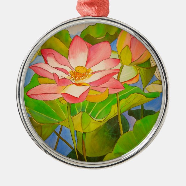 Adorno Metálico pintura acuarela rosa Lotus (Frente)