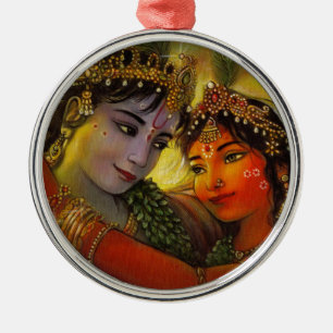 ADORNO METÁLICO PINTURA CLÁSICA DE RADHA KRISHNA