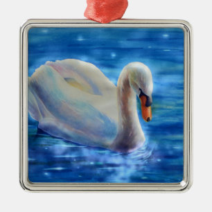 Adorno Metálico Pintura de acuarela de cisne blanco