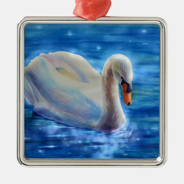 Adorno Metálico Pintura de acuarela de cisne blanco (Frente)