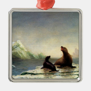 Adorno Metálico pintura de Albert Bierstadt, focas,