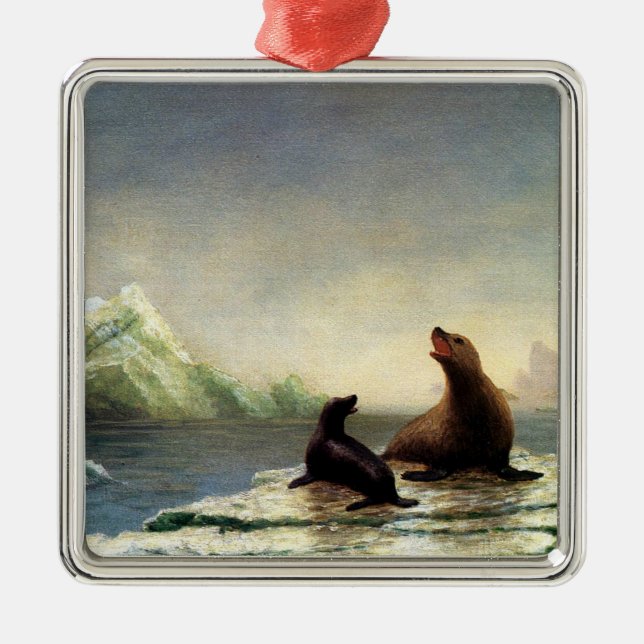 Adorno Metálico pintura de Albert Bierstadt, focas, (Frente)