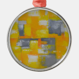 Adorno Metálico pintura de arte abstracto gris amarillo