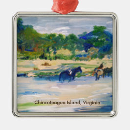 Adorno Metálico Pintura de caballos de la Isla Chincoteague