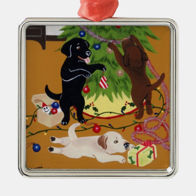 Adorno Metálico Pintura de Labrador del navidad (Frente)