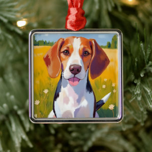 Adorno Metálico Pintura de mascota en acuarela de perro Beagle