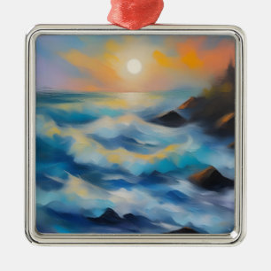 Adorno Metálico Pintura de olas de mar azul claro bajo el sol