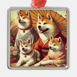 Adorno Metálico Pintura de perro de Akita vintage