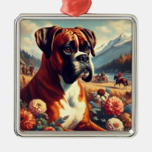 Adorno Metálico Pintura de perro de Boxer de época