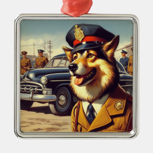Adorno Metálico Pintura de perro de la policía retro (Frente)