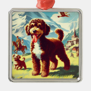 Adorno Metálico Pintura de perro de ladrillo vintage Lagotto Romag