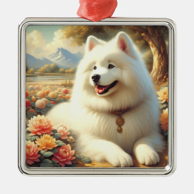 Adorno Metálico Pintura de perro de Samoyed de época (Frente)