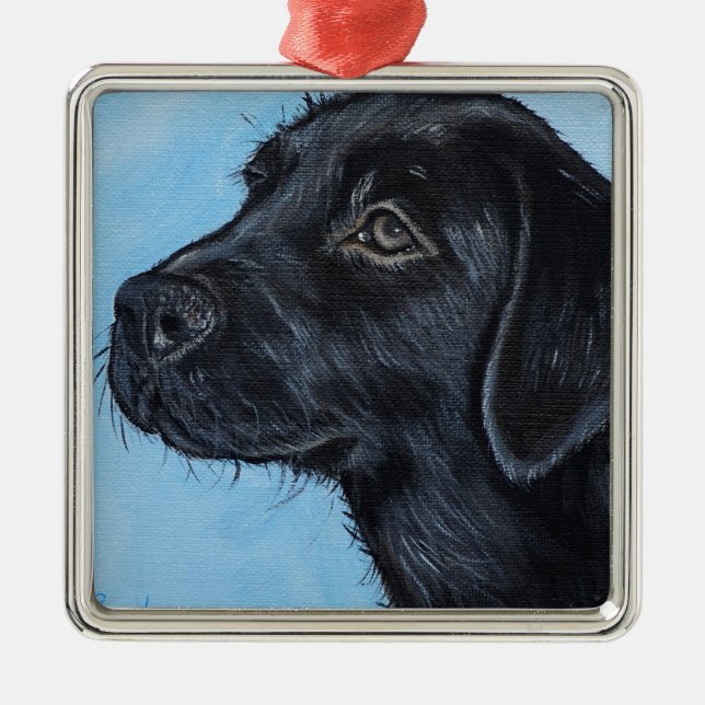 Adorno Metálico Pintura de pipas de labrador negro (Frente)