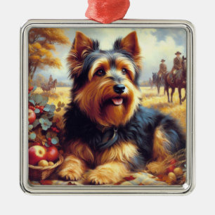 Adorno Metálico Pintura de Terrier Australiano Vintage