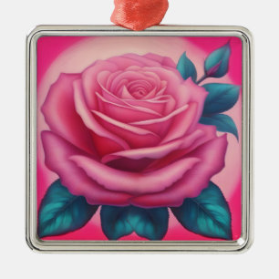 Adorno Metálico Pintura de una rosa rosa rosa de neón