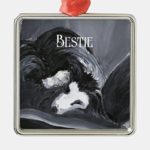 Adorno Metálico Pintura personalizada de Border Collie acostado