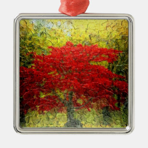 Adorno Metálico Pintura Resumen De Árbol Rojo En Otoño