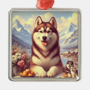 Adorno Metálico Pintura retro siberiana Husky