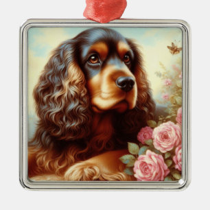 Adorno Metálico Pintura vintage de Cocker Spaniel