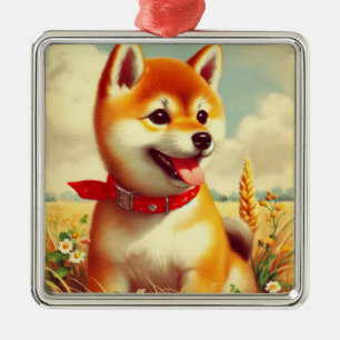 Adorno Metálico Pintura vintage de Shiba Inu
