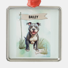 Adorno Metálico Pit Bull Terrier Watercolor Personalized Dog