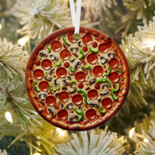 Adorno Metálico Pizza de champiñones, pimientos verdes y pepperoni