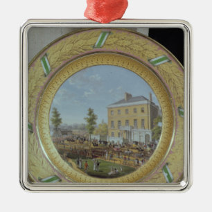 Adorno Metálico Placa de Meissen, adornada con una escena de