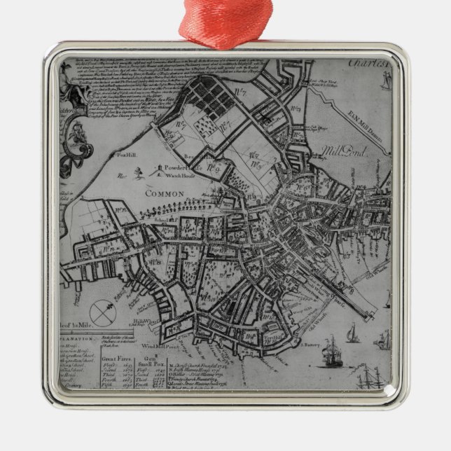 Adorno Metálico Plan de Boston, Nueva Inglaterra, 1739 (Frente)