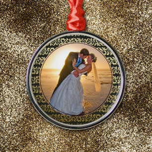 Adorno Metálico Plantilla fotográfica de patrón negro dorado