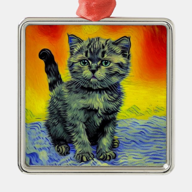 Adorno Metálico Playa de Sunset Cat Style Van Gogh (Frente)