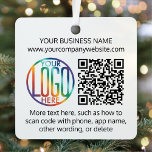Adorno Metálico Plaza de promoción comercial con logotipo y código<br><div class="desc">PARA OBTENER INSTRUCCIONES PARA CAMBIAR LOS COLORES DE FONDO / TEXTO O LA TRANSPARENCIA DEL LOGO, VEA EL FINAL DE ESTA DESCRIPCIÓN. Promocione su negocio a clientes potenciales con un logotipo personalizado y un código QR cuadrado de adorno de Navidad. Esta plantilla es sencilla de personalizar y puede ser diferente...</div>