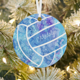 Adorno Metálico pluathers paislies patrón floral voleibol azul