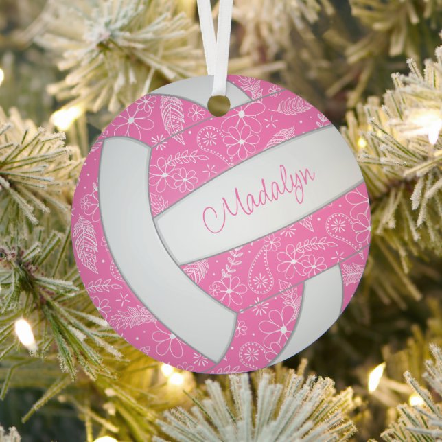 Adorno Metálico plumas de paisley de voleibol blanco rosa floral (in situ)