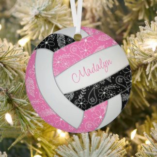 Adorno Metálico plumas de paislies de voleibol negro rosa floral