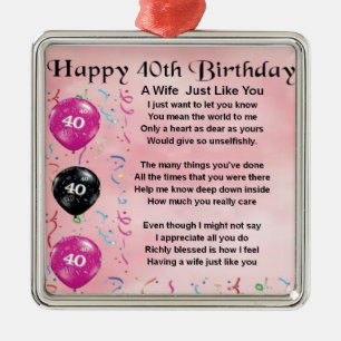 Adorno Metálico Poema de la esposa - 40.o cumpleaños
