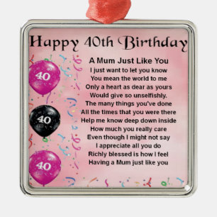 Adorno Metálico Poema de la mamá - 40.o cumpleaños