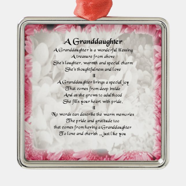 Adorno Metálico Poema de la nieta - diseño floral rosado (Frente)
