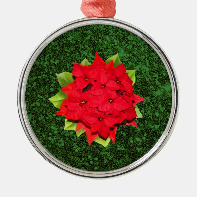Adorno Metálico Poinsettia Green Glitter Background (Frente)